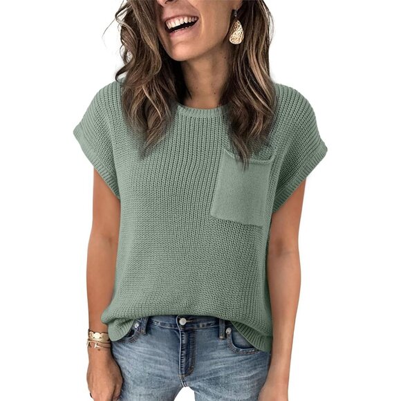 Women's Casual Knit Tunic Top Lightweight Short Sleeve Pullover Blouses - Picture 3 of 5